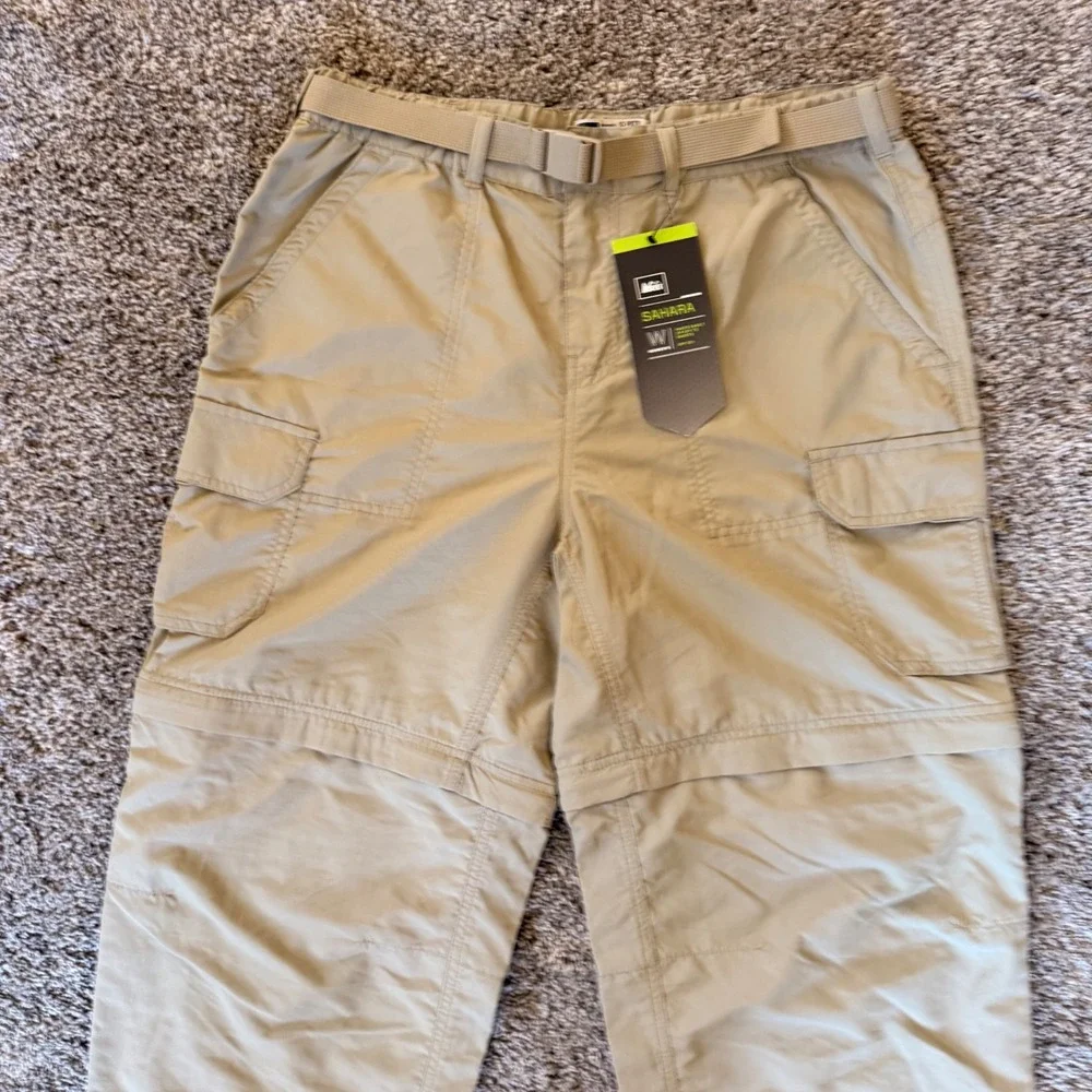NWT REI Sahara Convertible‎ Pants Womens 10 Petite Tan Zip Off Cargo Hiking Belt